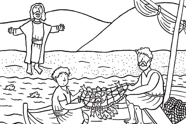 Disciples, : Disciples od Jesus Christ Catching Fish Coloring Page
