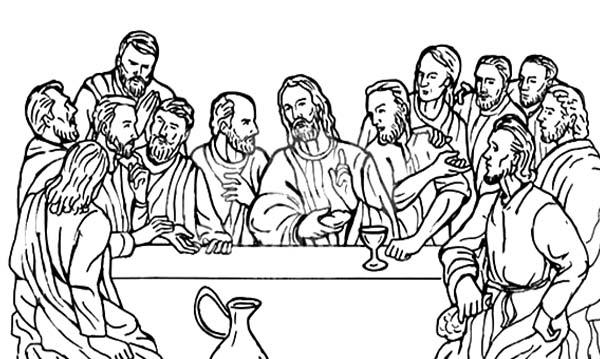 Disciples, : Jesus Christ with 12 Disciples Last Supper Coloring Page
