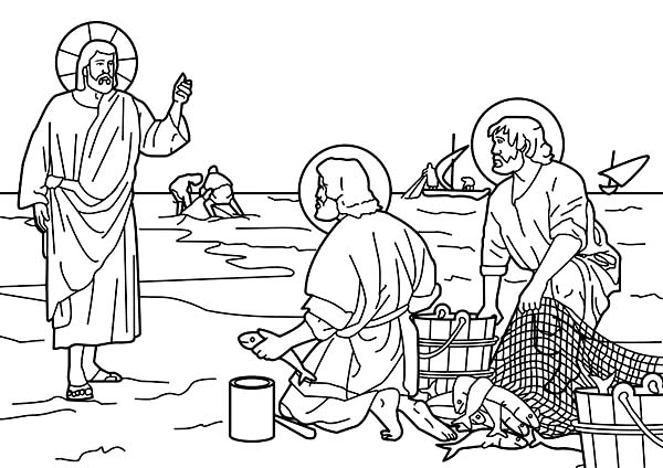 Disciples, : Jesus Disciples Catch Fish Coloring Page
