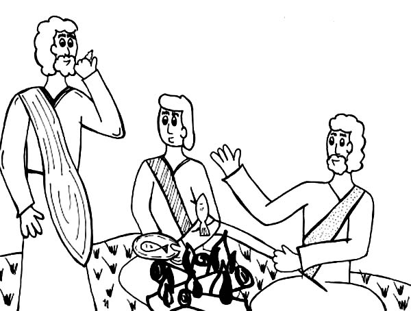 Disciples, : Jesus Eat Fish with His Disciples Coloring Page