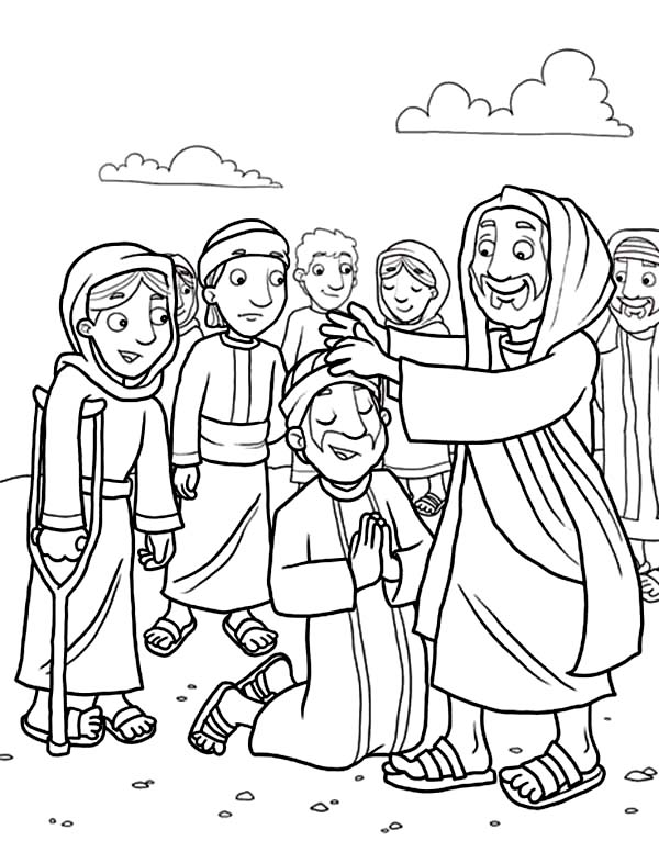 Disciples, : Jesus Heals the Sick with His Disciples Coloring Page