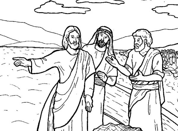 Disciples, : Jesus Tells Disciples to Fish Coloring Page