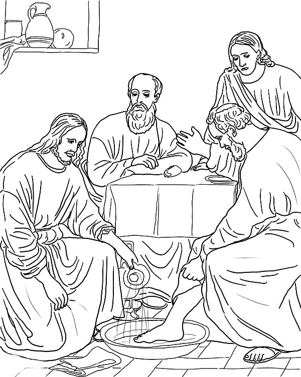 Disciples, : Jesus Washing the Disciples Feet Coloring Page