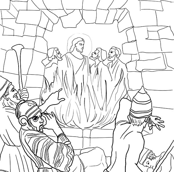 Disciples, : Jesus and His Disciples Inside Furnace Coloring Page
