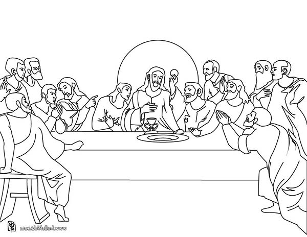 Disciples, : Jesus and His Twelve Disciples in Last Supper Coloring Page