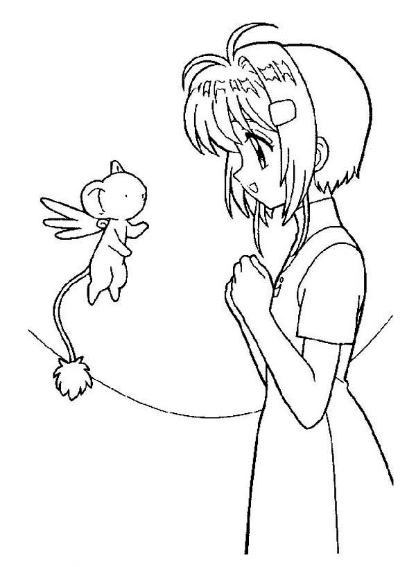 Cardcaptor Sakura, : Kero Talk to Sakura in Cardcaptor Sakura Coloring Page