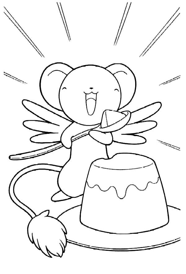 Cardcaptor Sakura, : Keroberos Eat Sweet Pudding in Cardcaptor Sakura Coloring Page