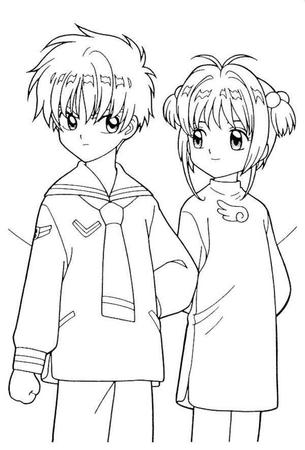 Cardcaptor Sakura, : Sakura and Her Boyfriend in Cardcaptor Sakura Coloring Page