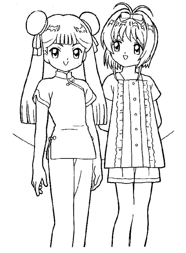 Cardcaptor Sakura, : Sakura and Her Friend Tomoyo Daidouji from Cardcaptor Sakura Coloring Page