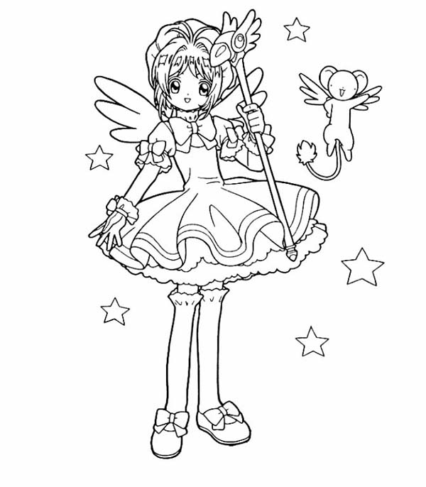 Cardcaptor Sakura, : Sakura and Kero Adventure in Cardcaptor Sakura Coloring Page
