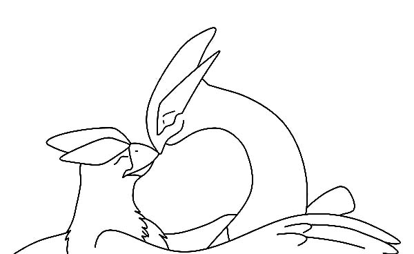 Articuno, : Two Articuno Bird Kissing Coloring Page