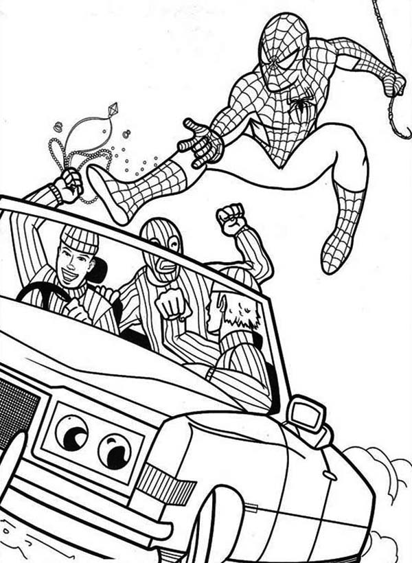Spiderman, : Spiderman Chasing Criminal Who Want to Get Away Coloring Page